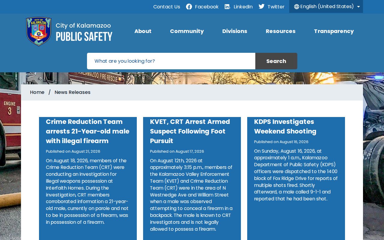 Kalamazoo Department of Public Safety news releases page